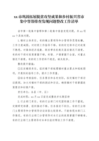 市巩固拓展脱贫攻坚成果和乡村振兴省市集中督帮排查发现问题整改工作清单