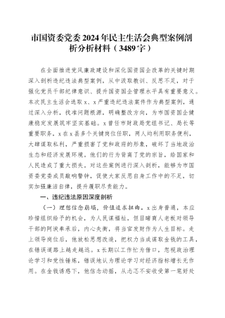 市国资委党委2024年民主生活会典型案例剖析分析材料（3489字）