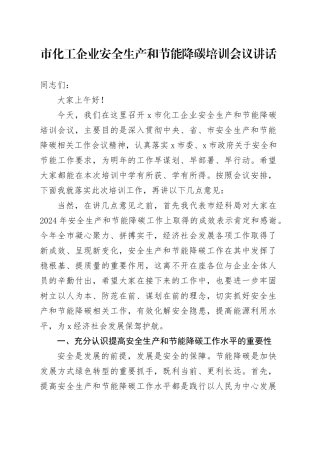 市化工企业安全生产和节能降碳培训会议讲话20250307