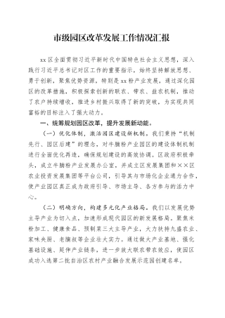 市级园区改革发展工作情况汇报