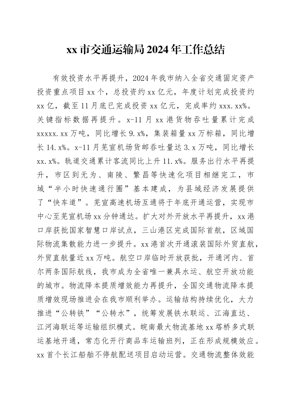 市交通运输局2024年工作总结_第1页