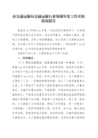 市交通运输局交通运输行业领域年度工作开展情况报告