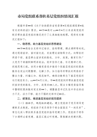 市局党组联系帮扶基层党组织情况汇报