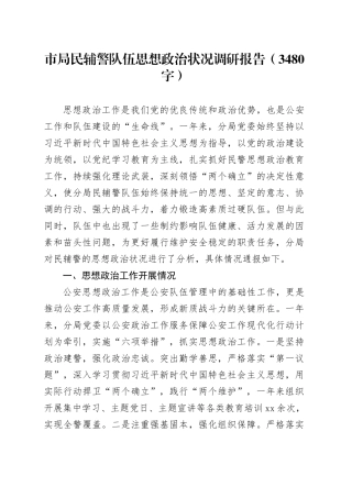 市局民辅警队伍思想政治状况调研报告（3480字）