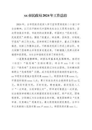市民政局2024年工作总结