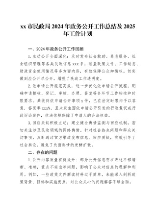 市民政局2024年政务公开工作总结及2025年工作计划