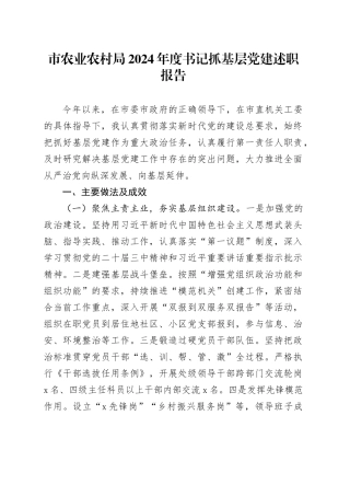 市农业农村局2024年度书记抓基层党建述职报告
