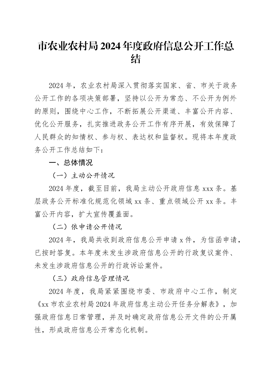 市农业农村局2024年度政府信息公开工作总结_第1页