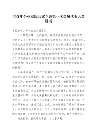 市青年企业家协会成立暨第一次会员代表大会讲话20250212
