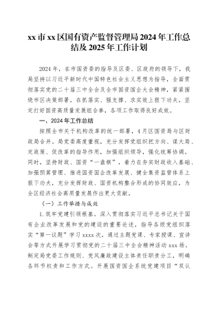 市区国有资产监督管理局2024年工作总结及2025年工作计划（20241127）