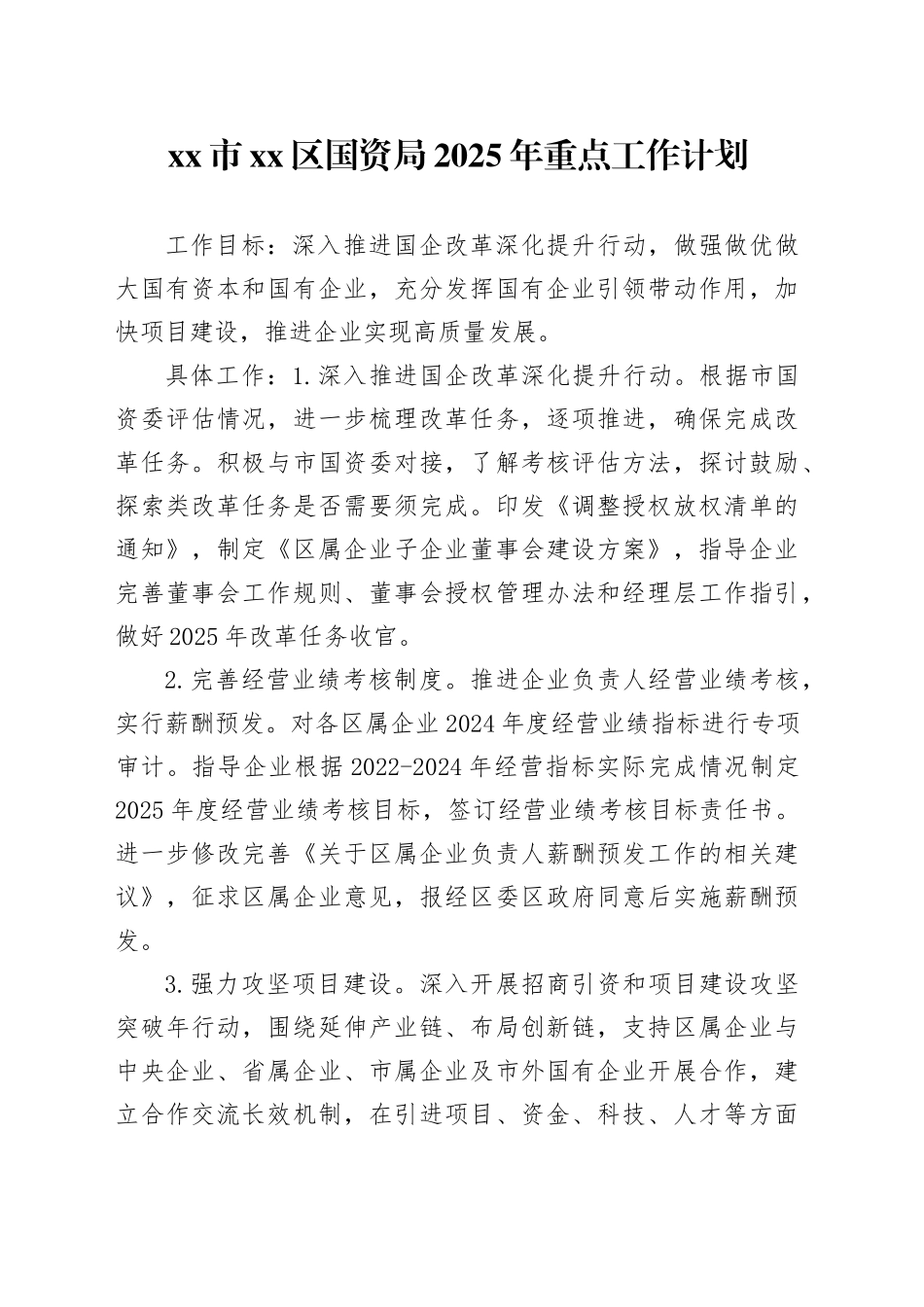 市区国资局2025年重点工作计划_第1页