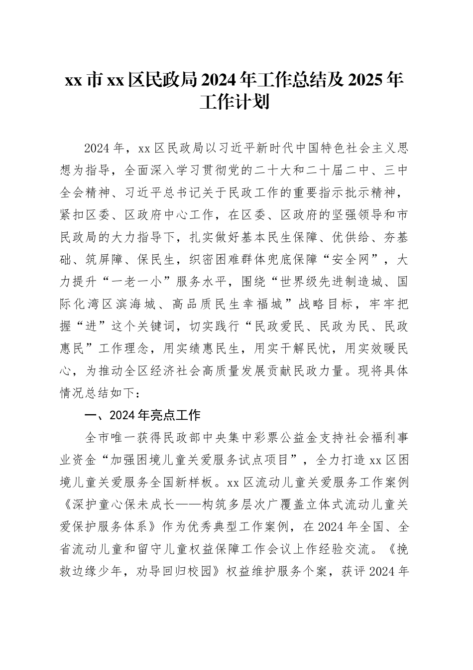 市区民政局2024年工作总结及2025年工作计划_第1页