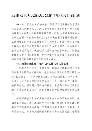 市区人大常委会2025年度代表工作计划