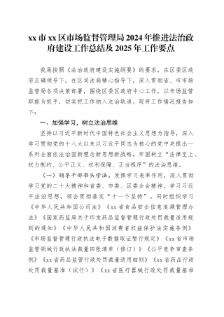 市区市场监督管理局2024年推进法治政府建设工作总结及2025年工作要点