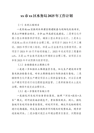 市区水务局2025年工作计划