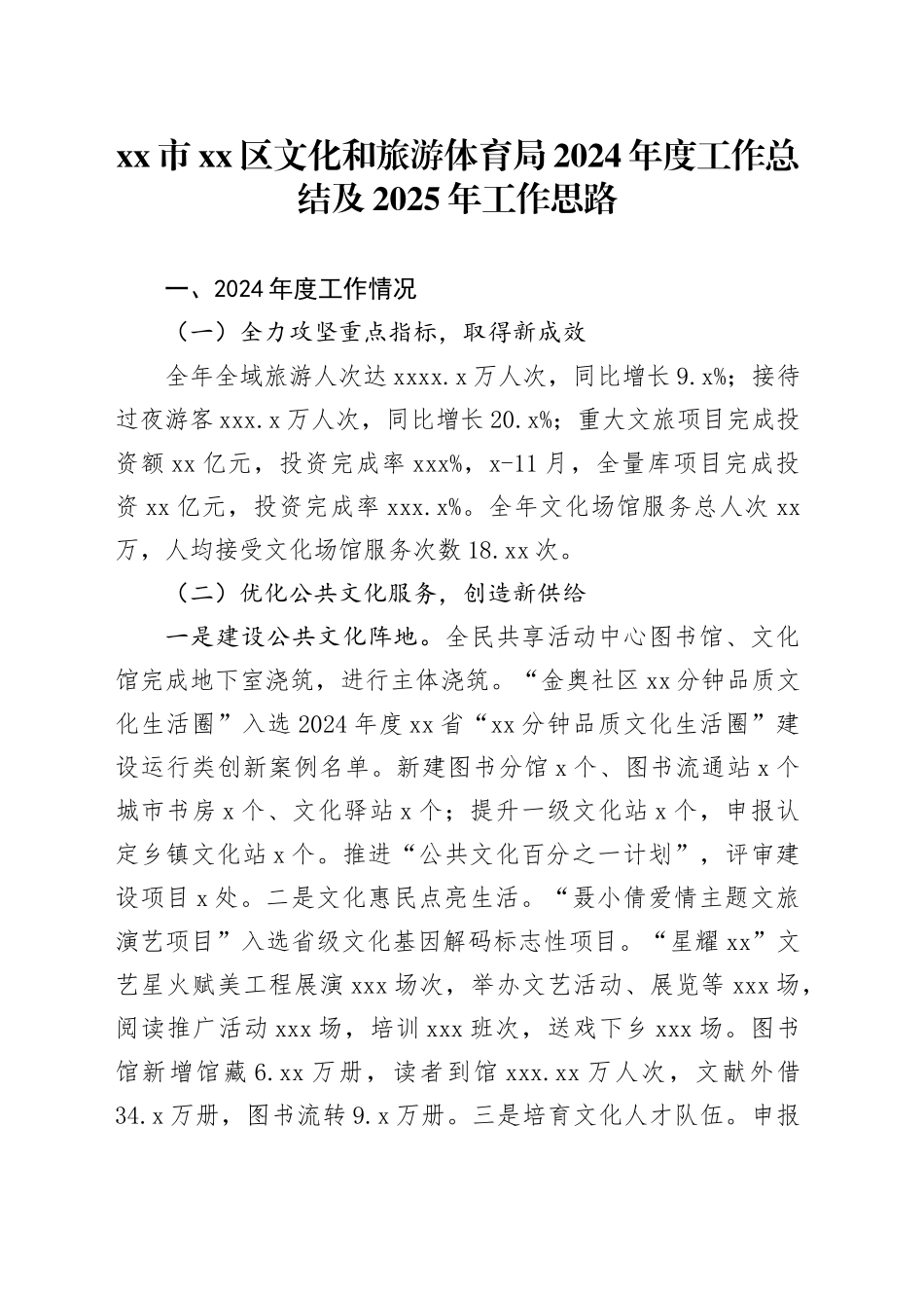 市区文化和旅游体育局2024年度工作总结及2025年工作思路_第1页