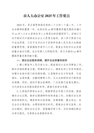 市人大办公室2025年工作要点(1)
