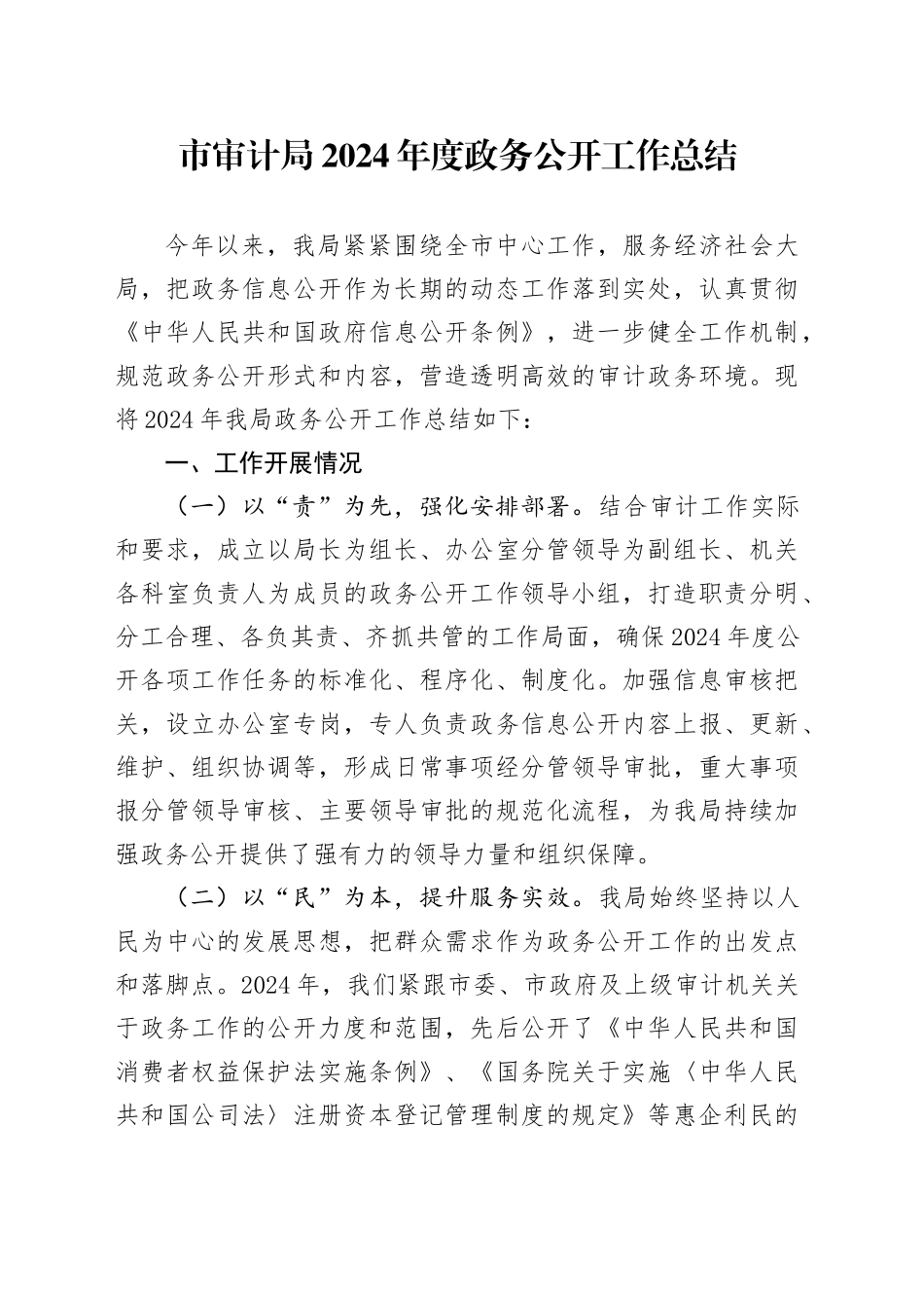 市审计局2024年度政务公开工作总结_第1页