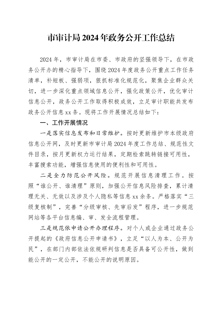 市审计局2024年政务公开工作总结_第1页