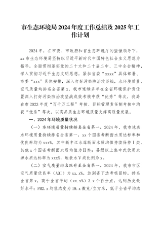 市生态环境局2024年度工作总结及2025年工作计划