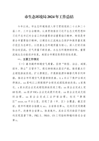 市生态环境局2024年工作总结