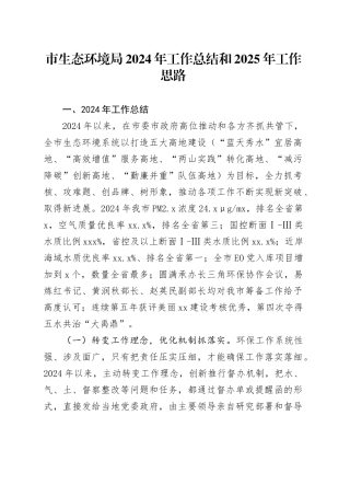 市生态环境局2024年工作总结和2025年工作思路