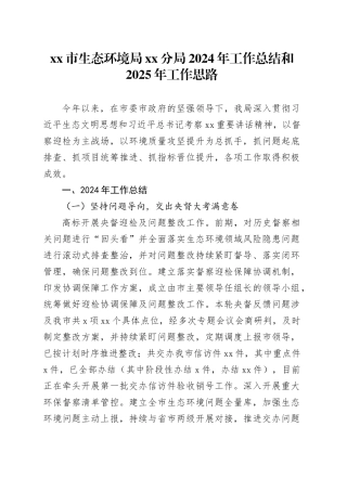 市生态环境局分局2024年工作总结和2025年工作思路（20241023）