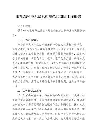 市生态环境执法机构规范化创建工作报告