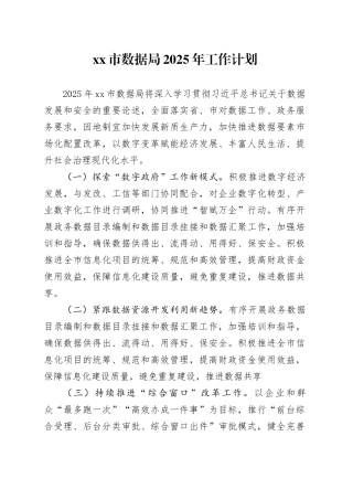 市数据局2025年工作计划