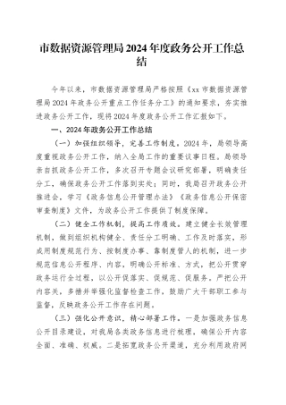 市数据资源管理局2024年度政务公开工作总结