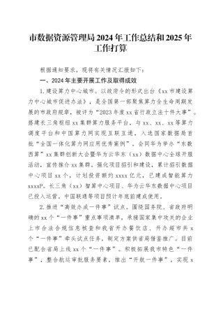 市数据资源管理局2024年工作总结和2025年工作打算