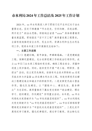 市水利局2024年工作总结及2025年工作计划