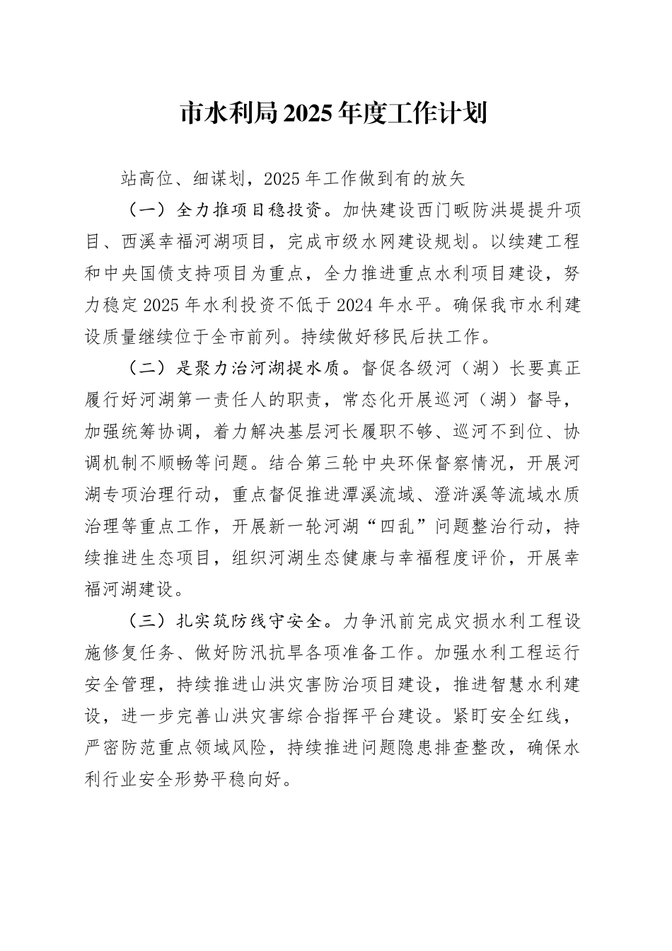 市水利局2025年度工作计划_第1页