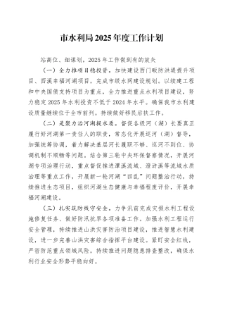 市水利局2025年度工作计划