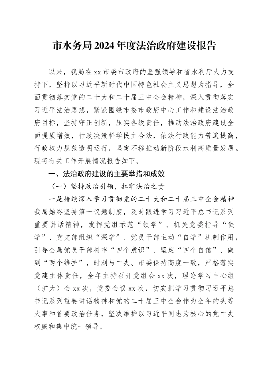 市水务局2024年度法治政府建设报告_第1页