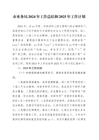 市水务局2024年工作总结和2025年工作计划