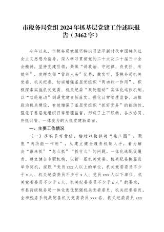 市税务局党组2024年抓基层党建工作述职报告（3462字）