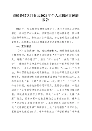 市税务局党组书记2024年个人述职述责述廉报告