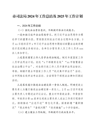 市司法局2024年工作总结及2025年工作计划