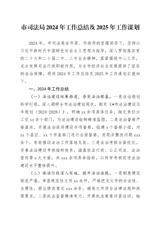 市司法局2024年工作总结及2025年工作谋划