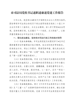 市司法系统党组书记述职述廉述党建工作报告2400字