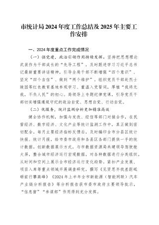 市统计局2024年度工作总结及2025年主要工作安排