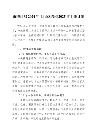 市统计局2024年工作总结和2025年工作计划
