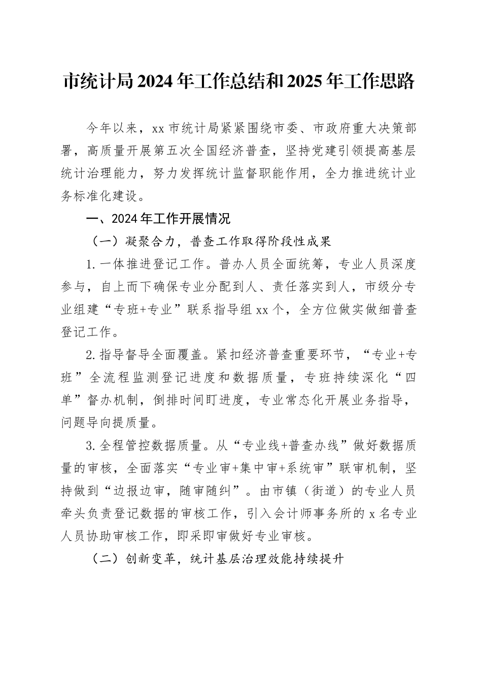 市统计局2024年工作总结和2025年工作思路(1)_第1页