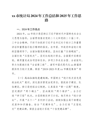 市统计局2024年工作总结和2025年工作思路