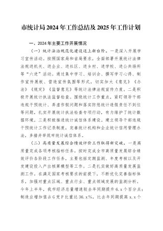市统计局2024年工作总结及2025年工作计划(1)