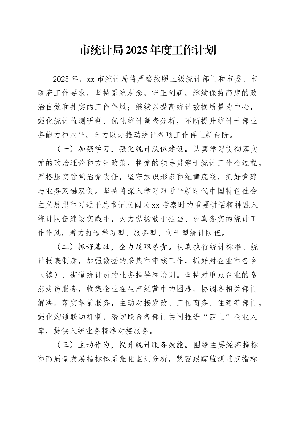 市统计局2025年度工作计划_第1页