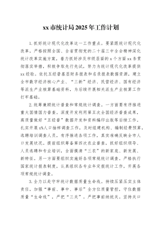 市统计局2025年工作计划