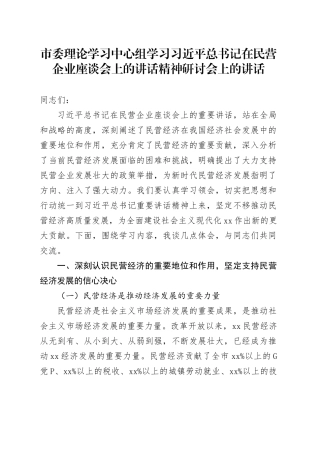 市委理论学习中心组学习习近平总书记在民营企业座谈会上的讲话精神研讨会上的讲话20250228