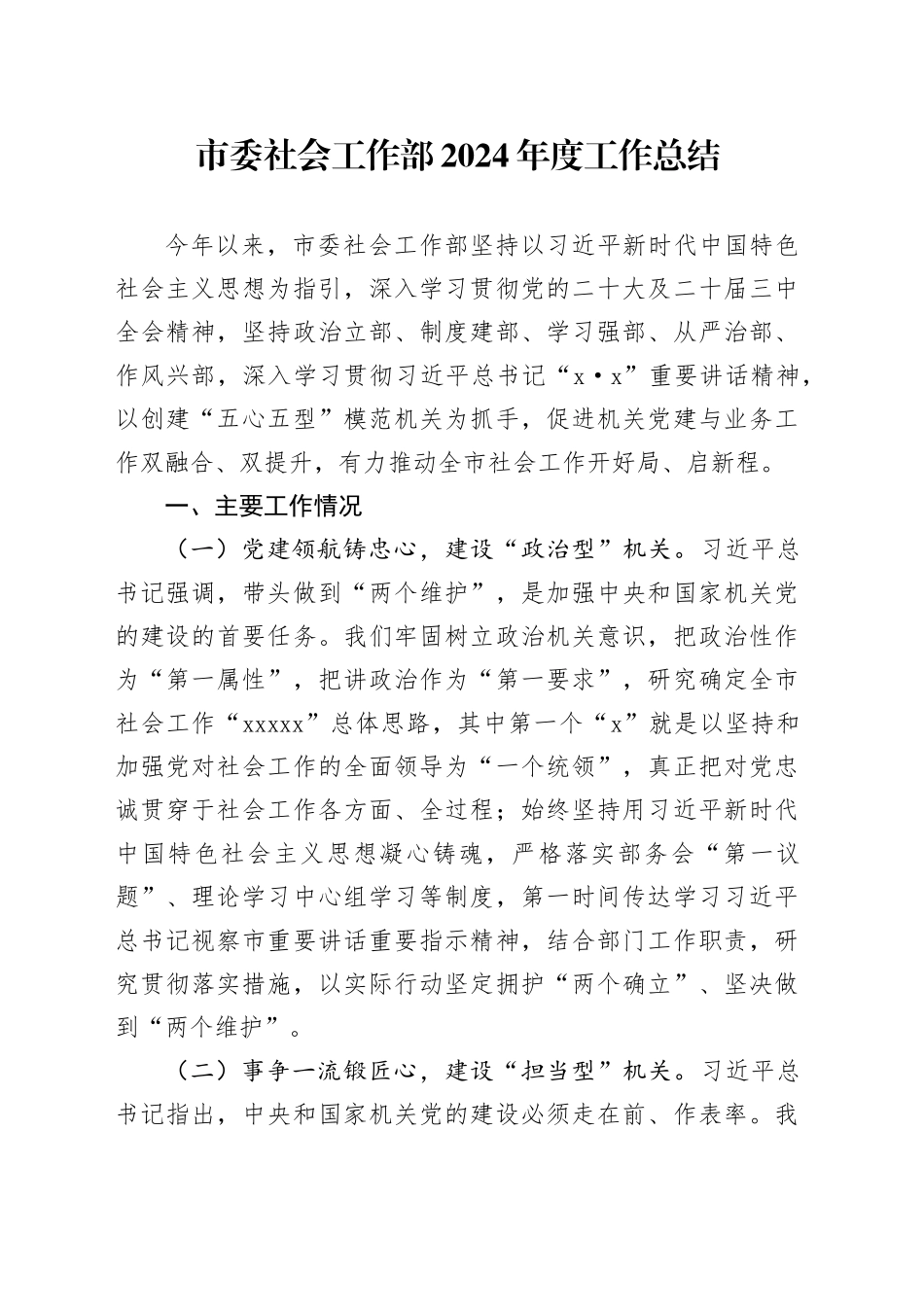 市委社会工作部2024年度工作总结_第1页
